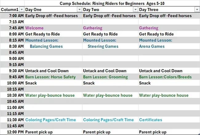 Camp Agenda