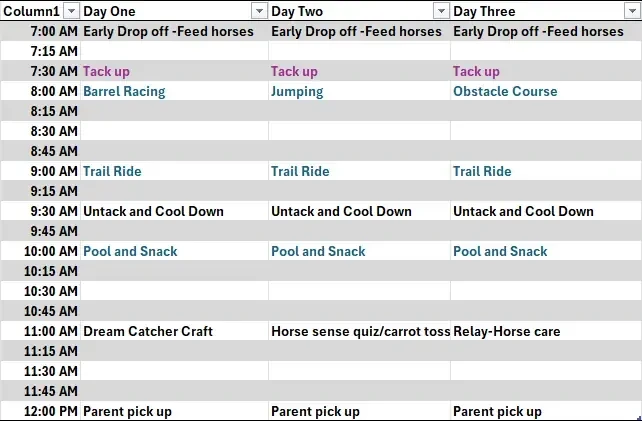 Camp Agenda