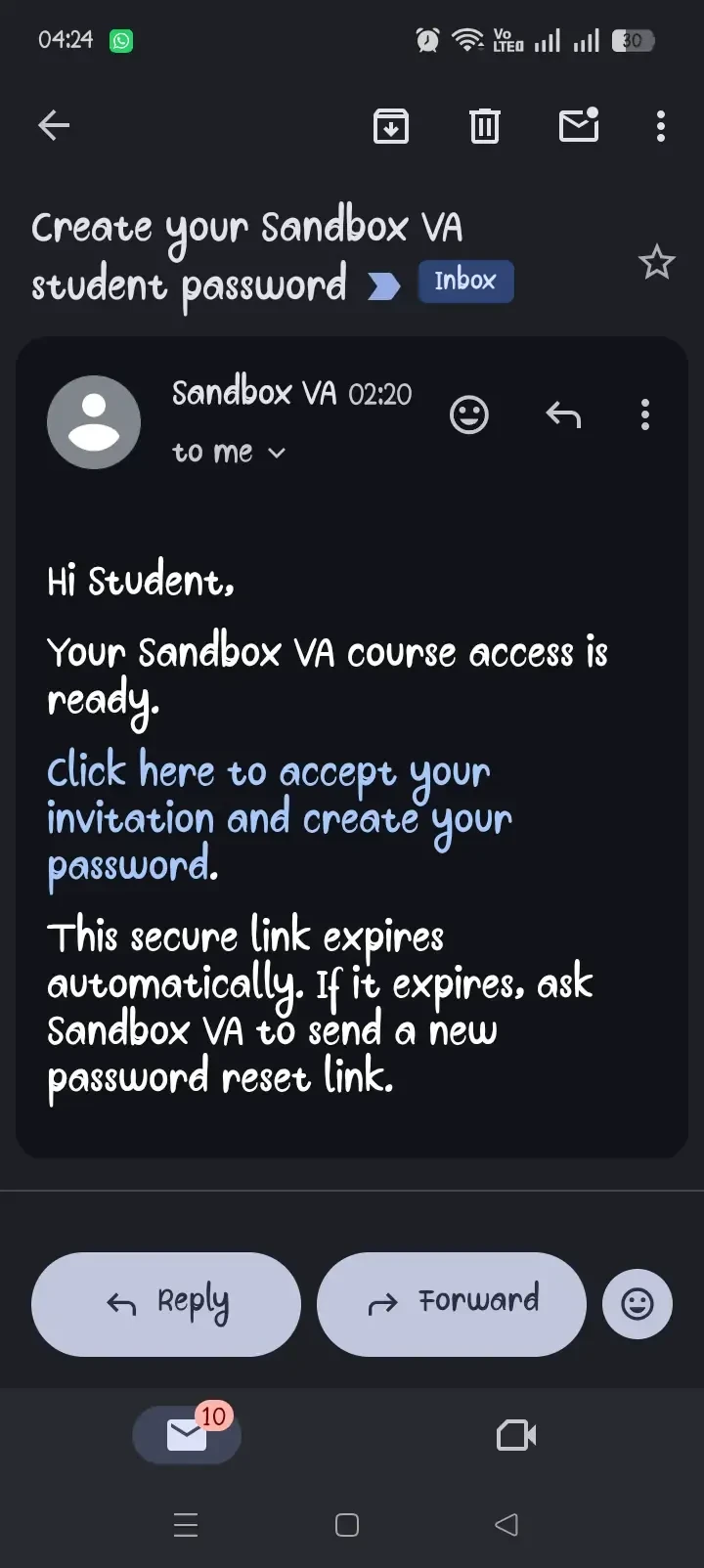 Sandbox VA password creation