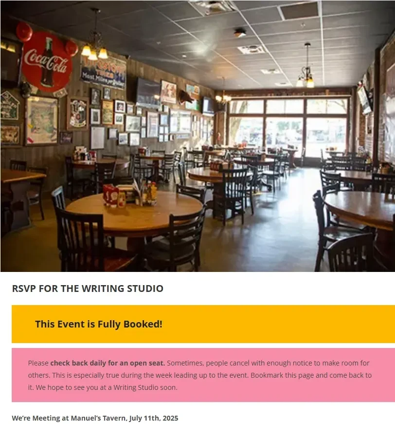 RSVPs CLOSED FOR THE WRITING STUDIO (July 11 th)
