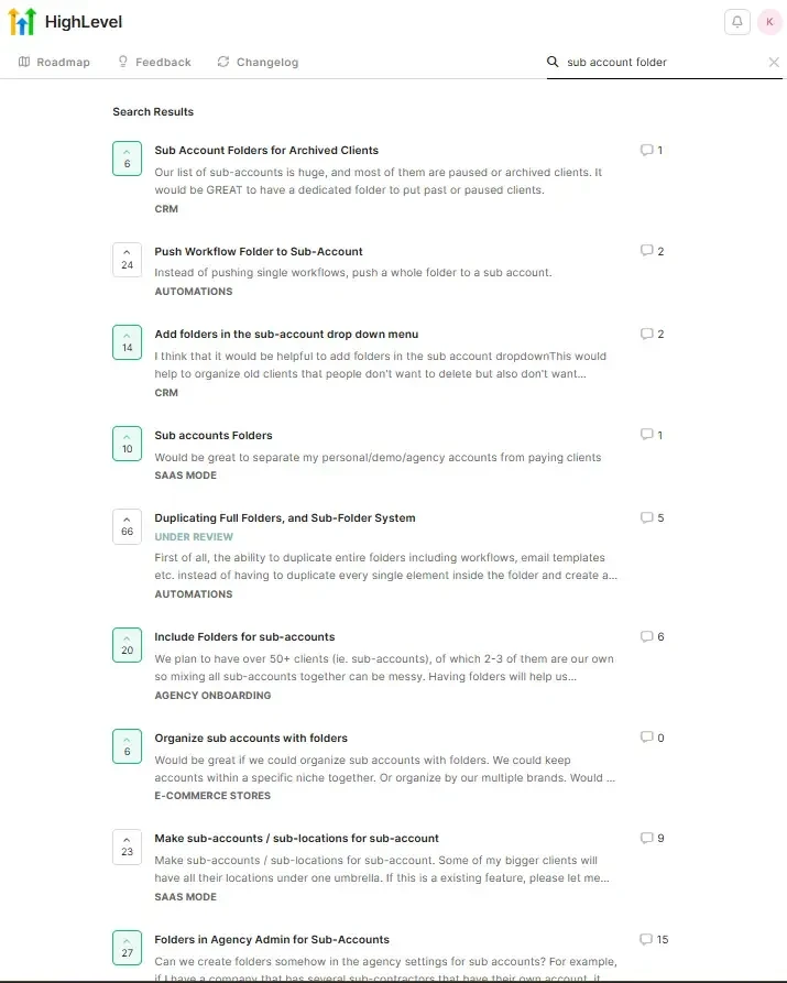 Folders for Sub-Account Tab