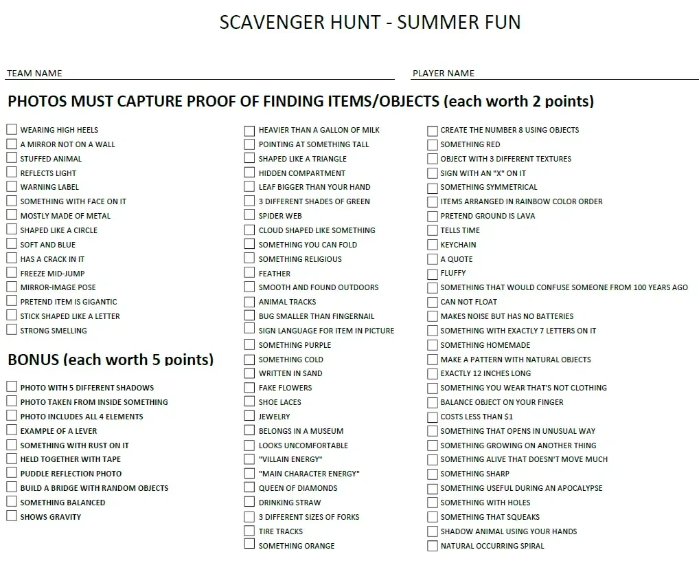 FREE Summer Fun - SCAVENGER HUNT