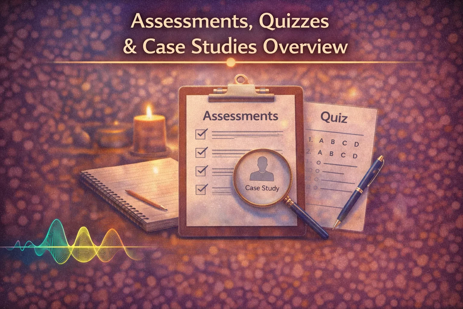 Assessments, Quizzes & Case Studies Overview lesson poster