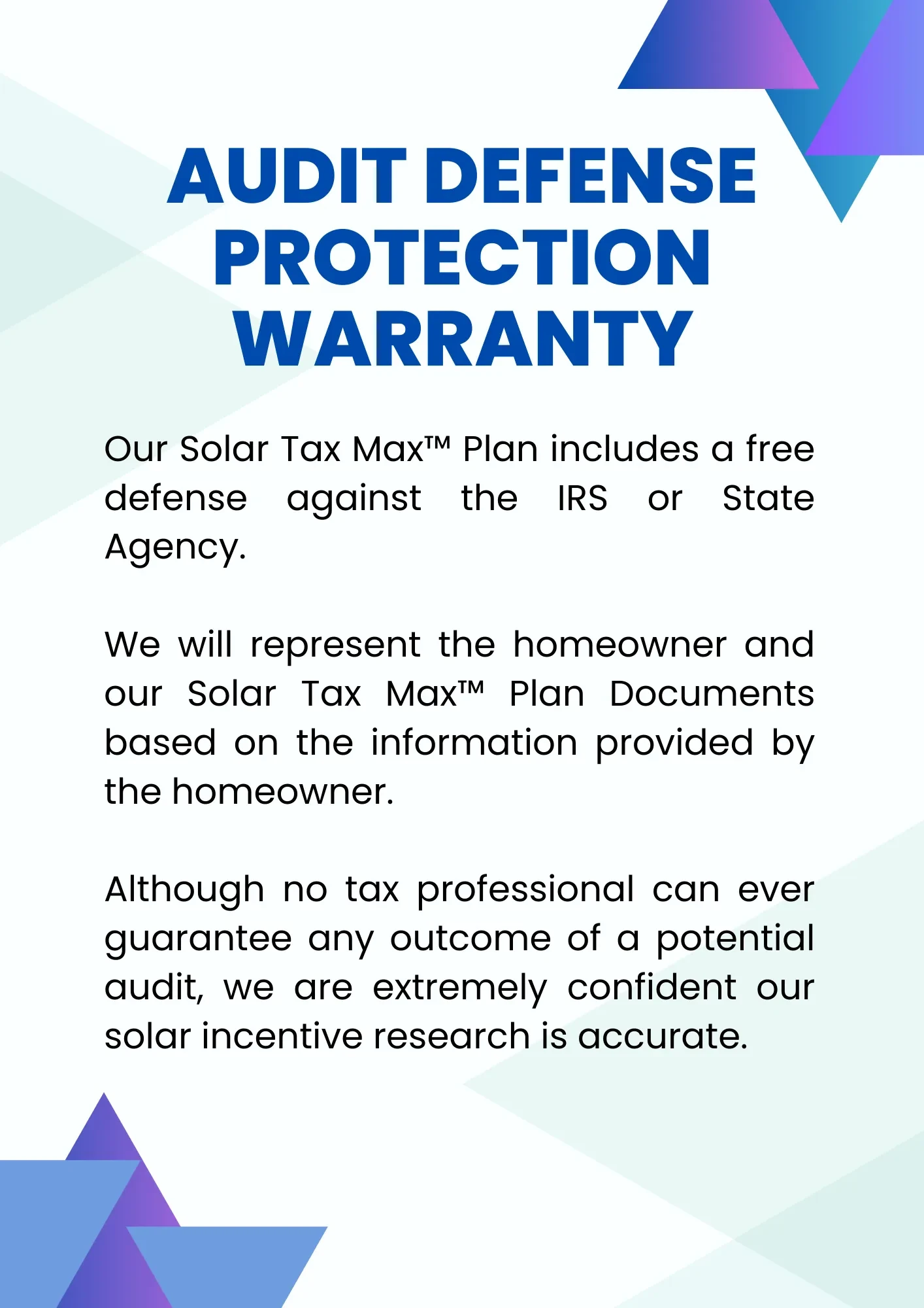 Solar Tax Max™ Audit Defense Protection lesson poster