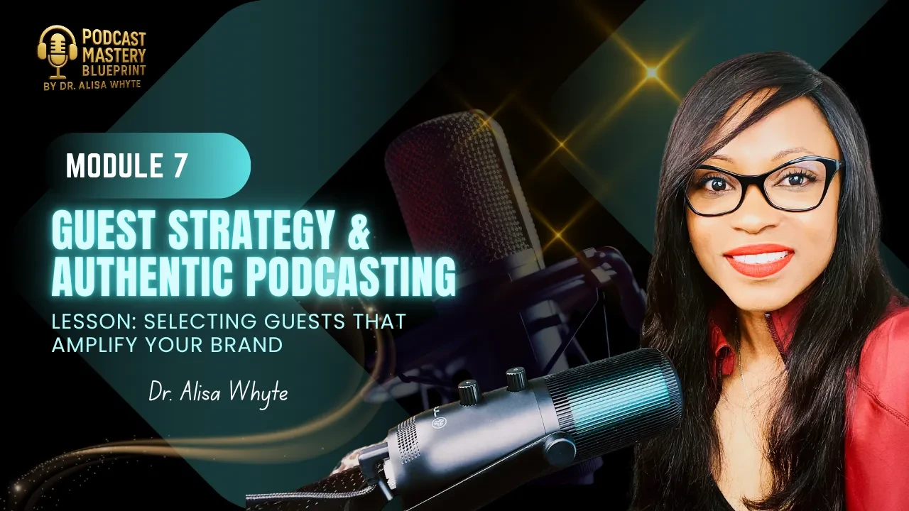 Module 7: Guest Strategy & Authentic Podcasting - Selecting Guests That Amplify Your Brand lesson poster