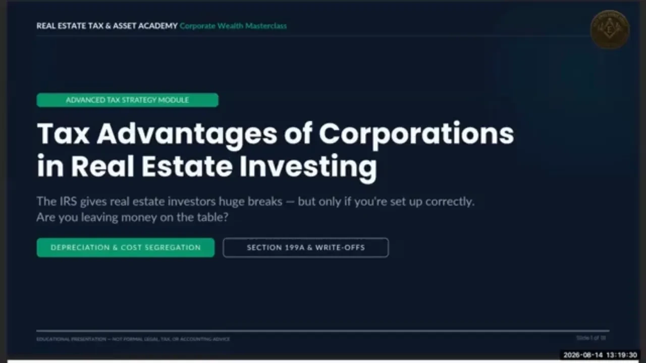 Tax Advantages of Corporations in Real Estate lesson poster