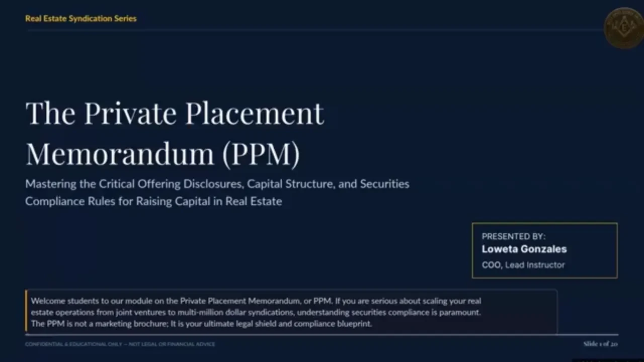 The Private Placement Memorandum (PPM) lesson poster