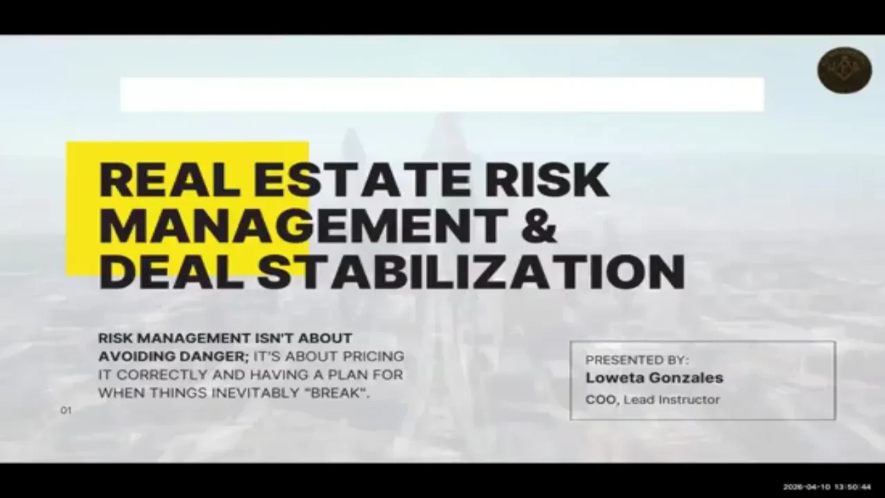 Real Estate Risk Management & Deal Stabilization lesson poster