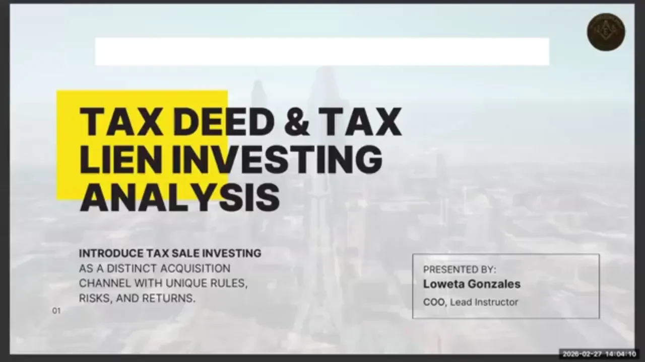 Tax Deed and Tax Lien Investment lesson poster