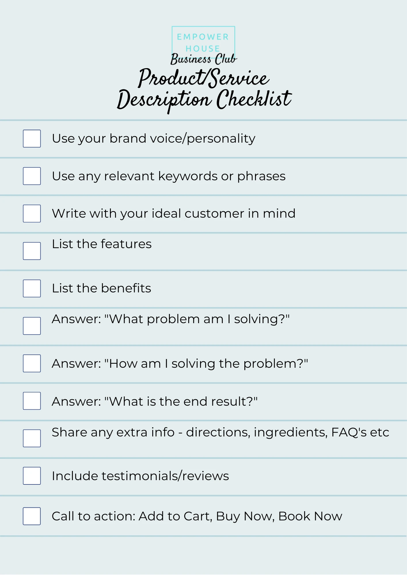 Create your product/service descriptions lesson poster