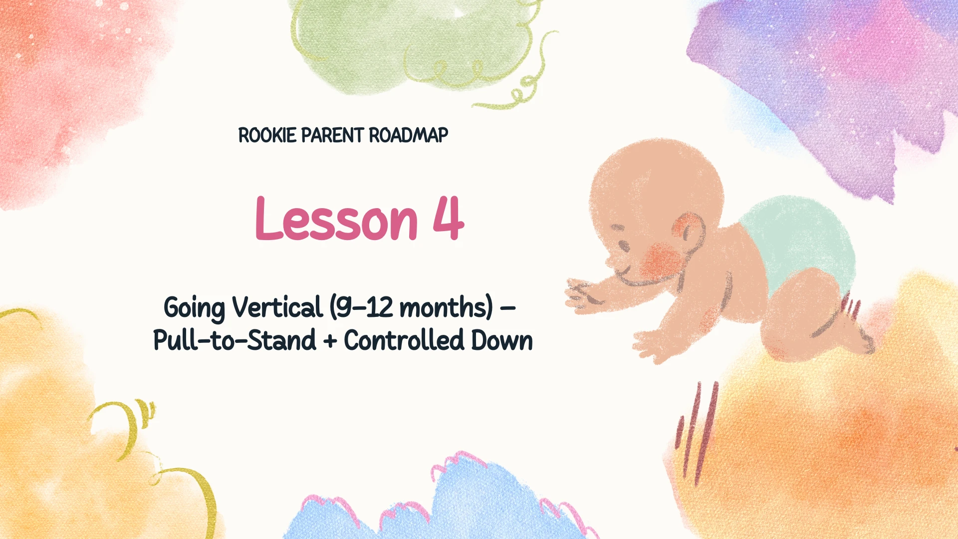 Lesson 4 Going Vertical (9–12 months) — Pull-to-Stand + Controlled Down lesson poster