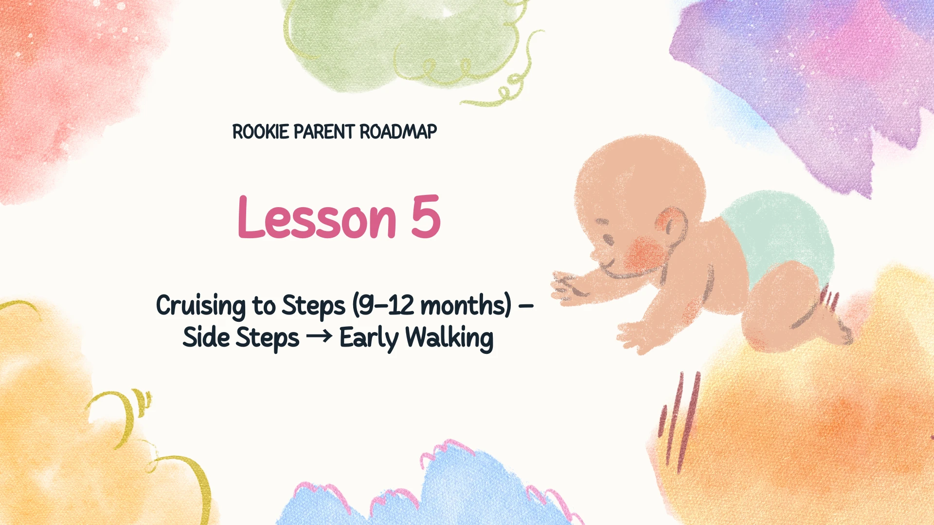 Lesson 5 Cruising to Steps (9–12 months) — Side Steps → Early Walking lesson poster