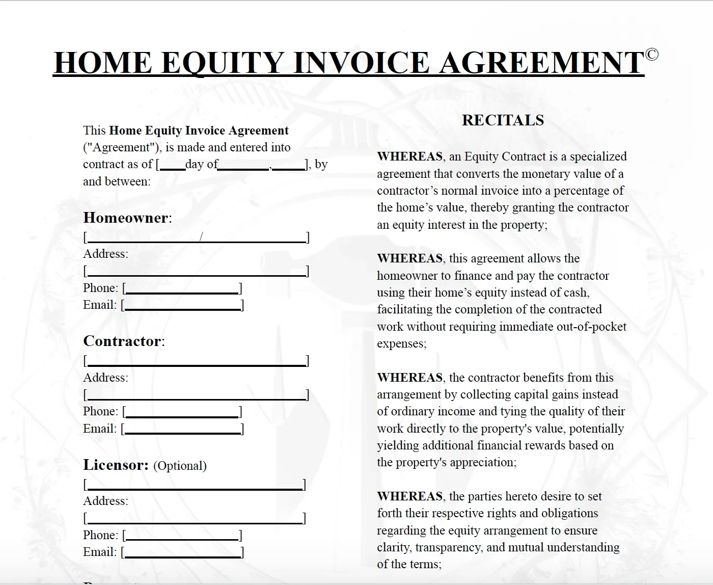 Home Equity Invoice Agreement lesson poster