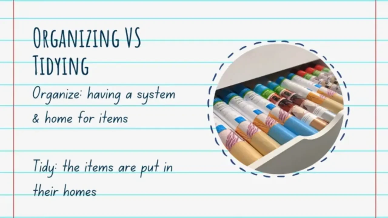 Organizing vs Tidying lesson poster