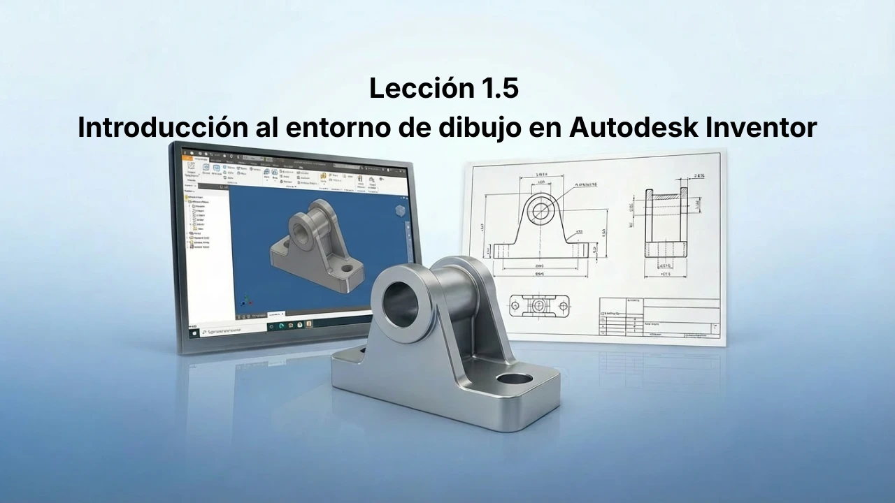 Lección 1.5 Introducción al entorno de dibujo en Autodesk Inventor lesson poster
