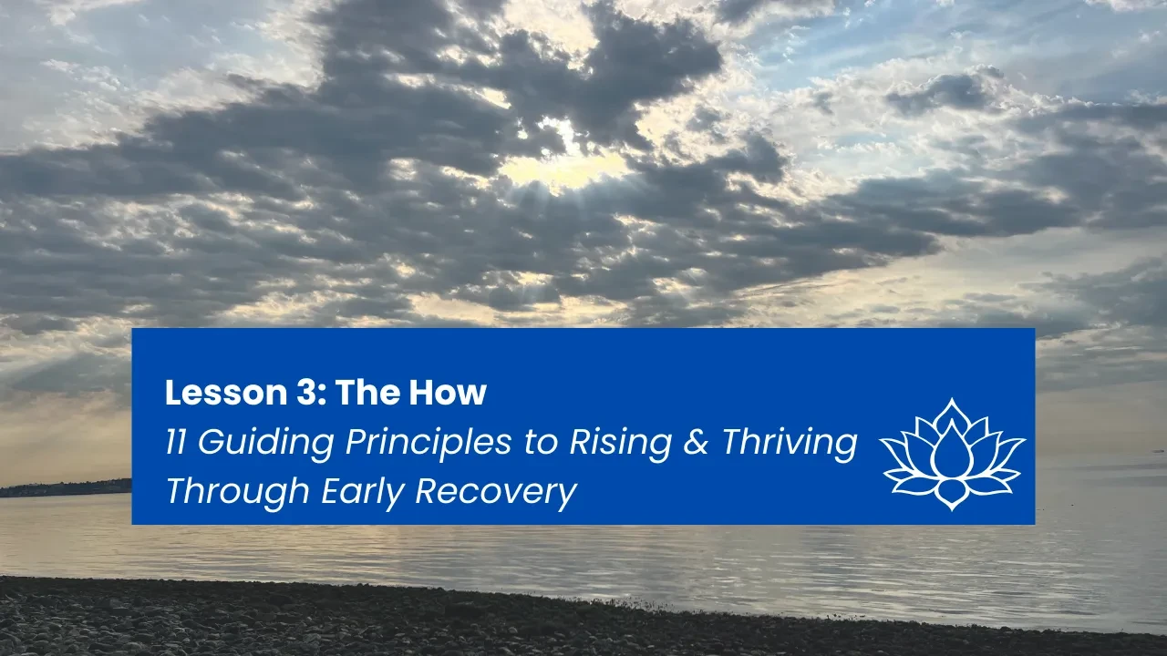 Lesson 3: The How - 11 Guiding Principles to Rising & Thriving in Early Recovery lesson poster