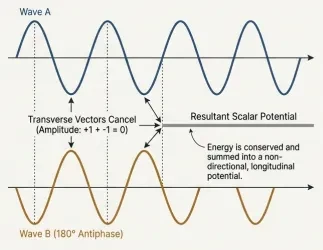 Antiphase Coherence (180°): How Waves Cancel and What “Scalar” Models Claim lesson poster