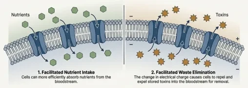 Cell Voltage → Better Exchange: Nutrient In + Waste Out (Claimed Outcome) lesson poster