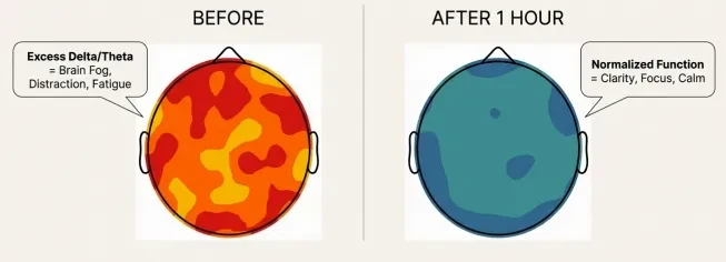 qEEG Brain Maps: Before vs. After 1 Hour lesson poster