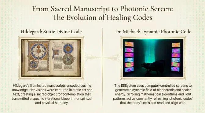 From Sacred Manuscript to Photonic Screen: The Evolution of Healing Codes lesson poster