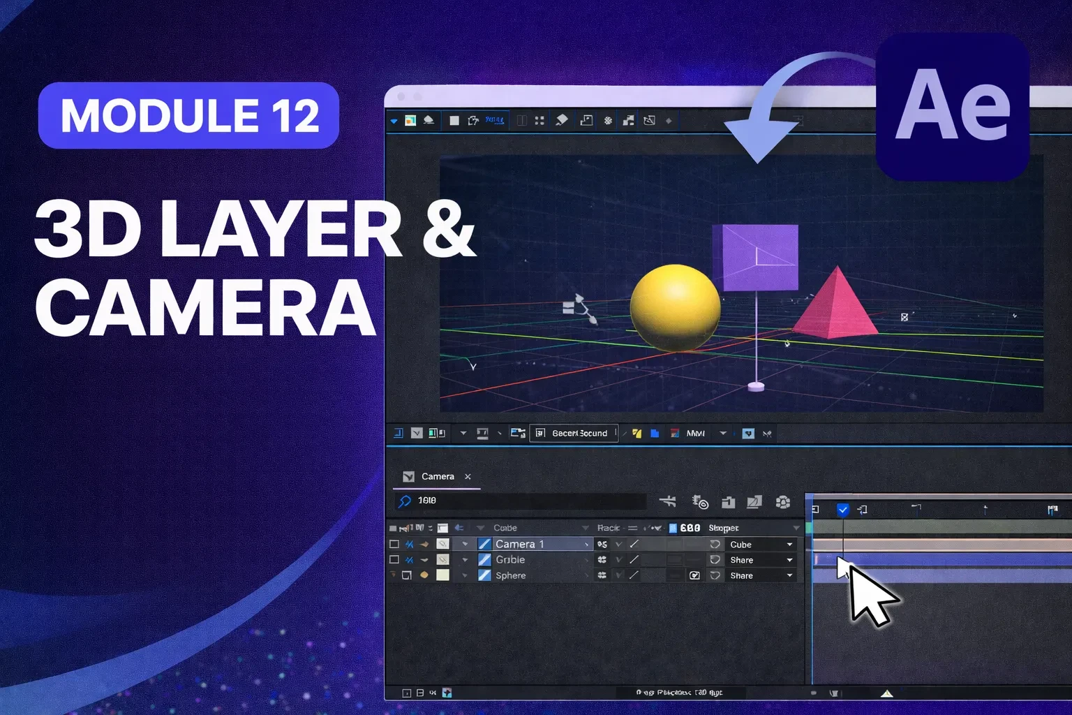 Module 12: 3D Layer & Camera lesson poster