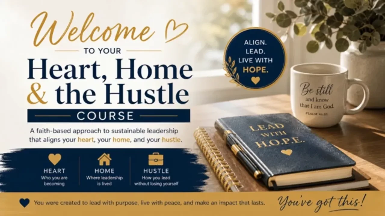 Welcome to your Heart, Home & Hustle course. lesson poster