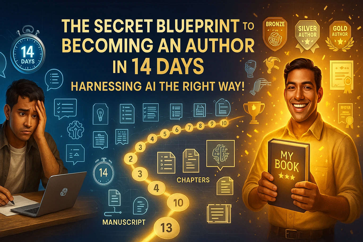 THE SECRET BLUEPRINT TO BECOMING AN AUTHOR IN 14 DAYS Harnessing AI The RIGHT Way! lesson poster