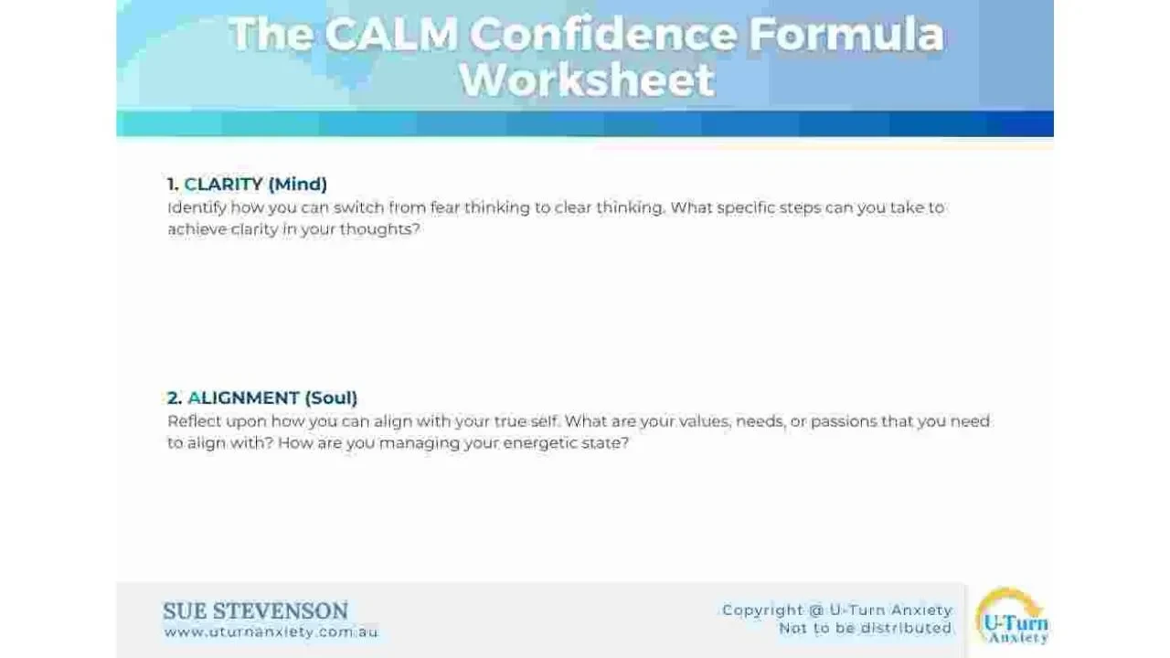The CALM Confidence Formula Worksheet lesson poster