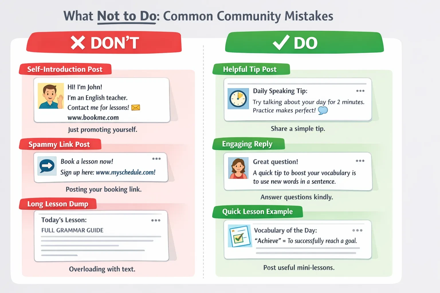 Day 14 — Community Marketing (Facebook groups, teacher forums, expat groups) lesson poster