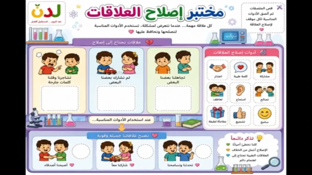 النشاط الثاني عشر مختبر إصلاح العلاقات lesson poster