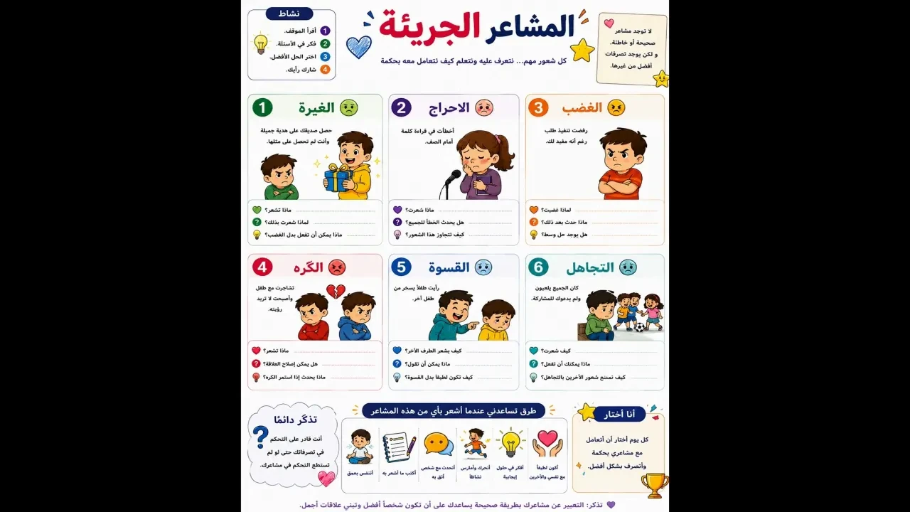 النشاط الثامن المشاعر الجريئة lesson poster