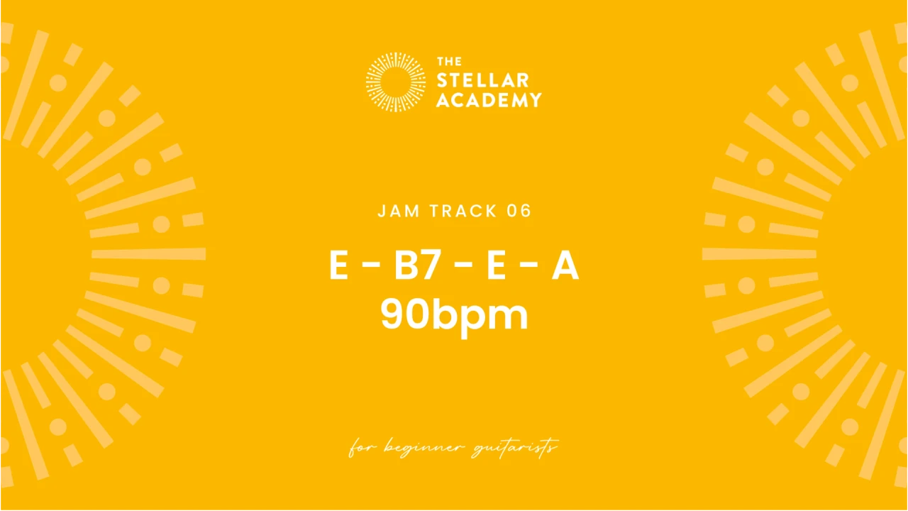 Jam Track 06 | E - B7 - E - A | 90bpm lesson poster