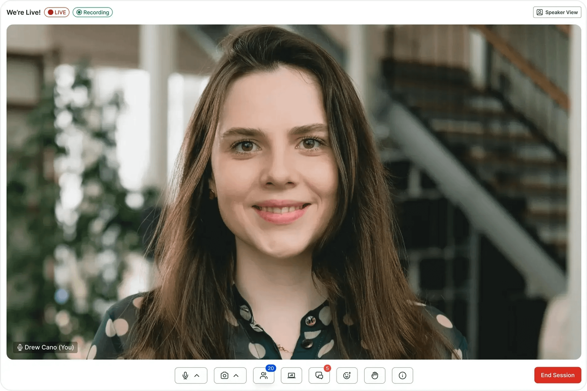 Live streaming interface for community sessions