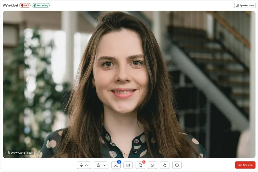 Live streaming interface for community sessions