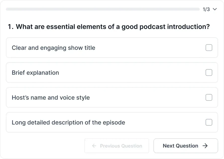 Interactive quiz question interface