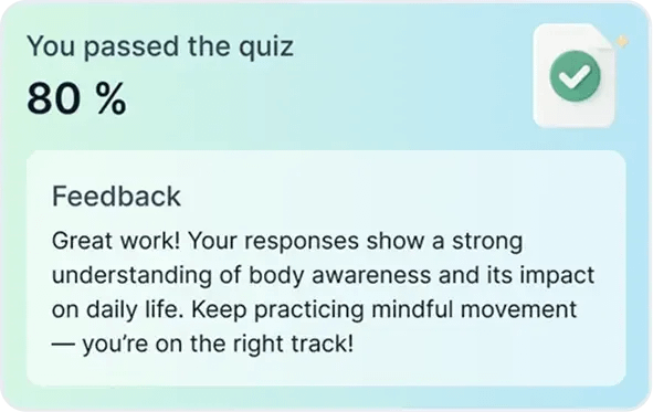 Quiz results and feedback display