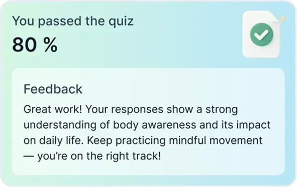 Quiz results and feedback display